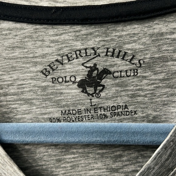 Beverly Hills Polo Club Grey Heathered V Neck Short Sleeve Athletic Tee Large - Picture 4 of 4